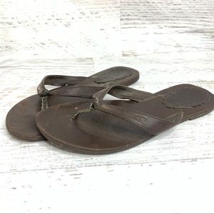 O’Neill Queens Dark Brown Leather Flip Flop Sandals Wms sz 9 M